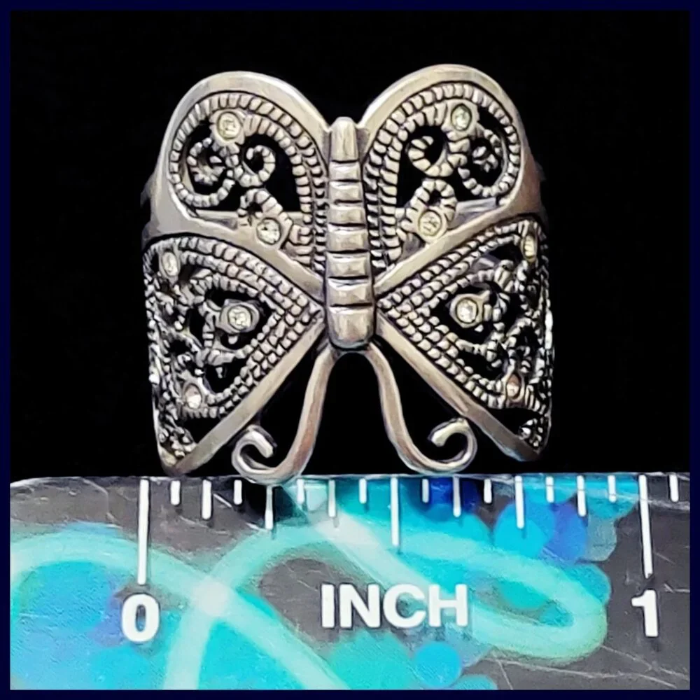 Sterling Silver 925 Filigree Butterfly Ring with CZ Accents Size 7 NV Maker Mark - Picture 7 of 9